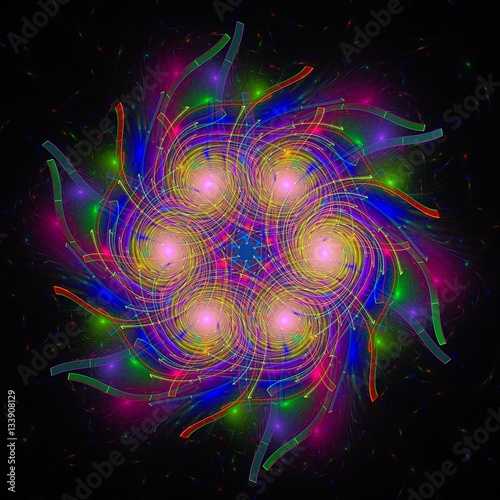 Colored abstract fractal pattern. Computer generated graphics.