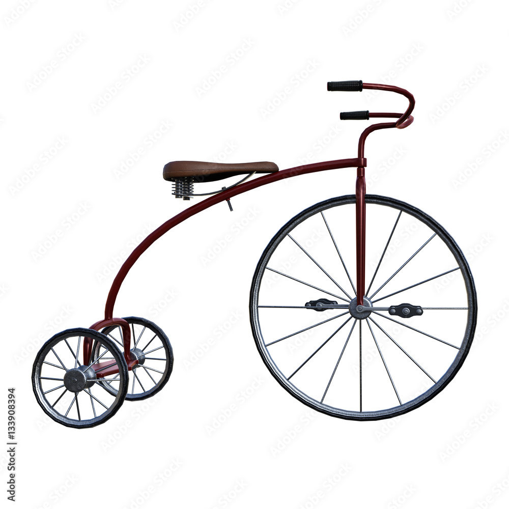 3D Rendering Retro Tricycle on White