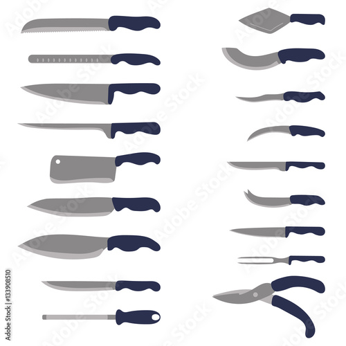 Kitchen Knives and tools set. Kitchen utensil. Cutlery Set. Vector illustration