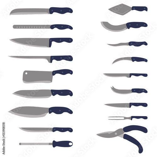 Kitchen Knives and tools set. Kitchen utensil. Cutlery Set. Vector illustration