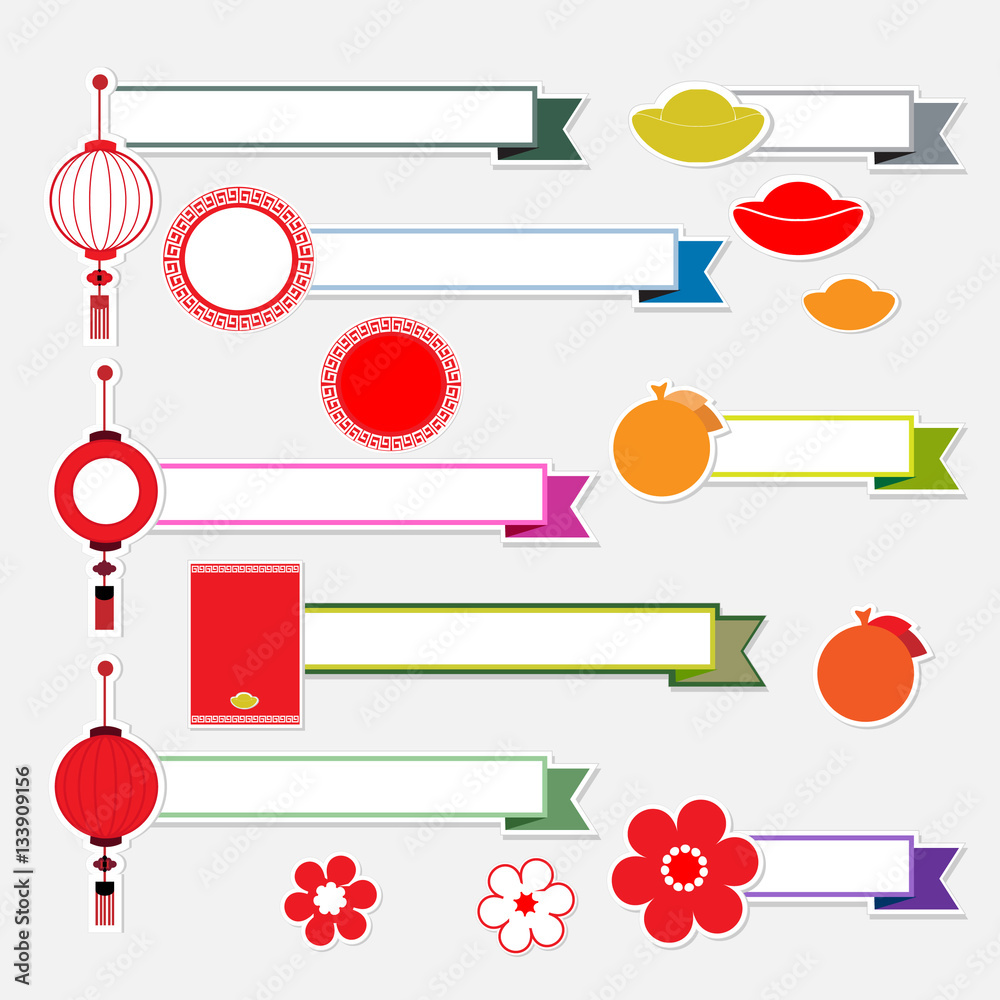 Obraz premium Ribbons with icons Chinese New Year
