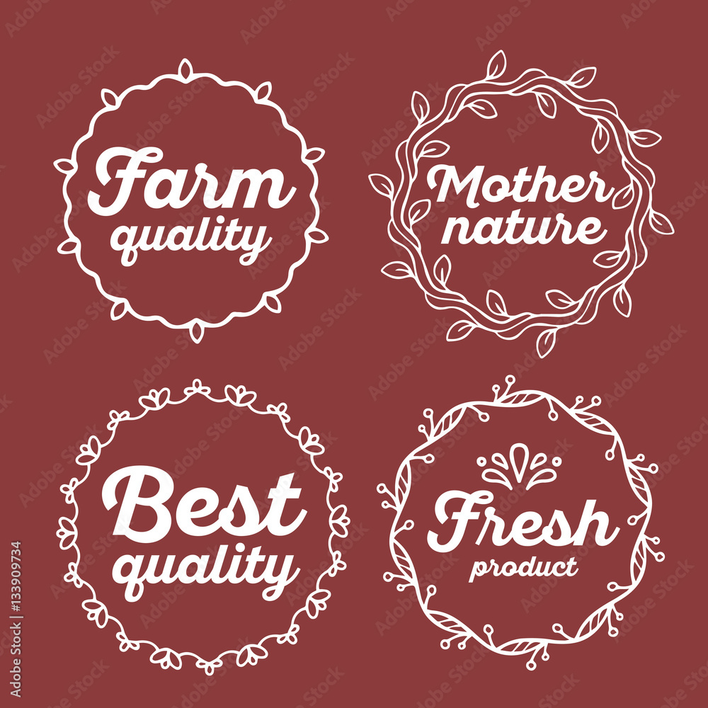 Vector set of eco badges with white text. Logo templates with fl Vector set of eco badges with white text. Logo templates with fl
