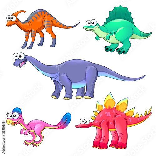 Fototapeta Naklejka Na Ścianę i Meble -  Group of funny dinosaurs
