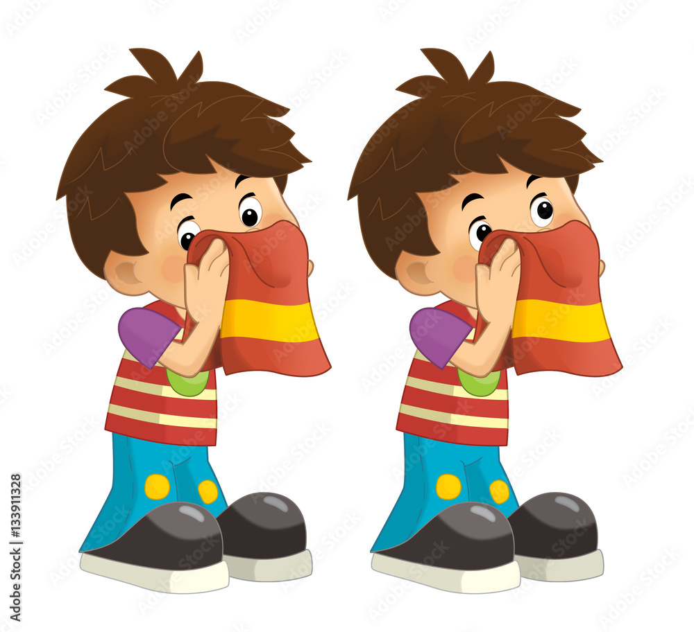 Cartoon set of young boys wipe the faces with a towel - illustration for  children Stock Illustration | Adobe Stock