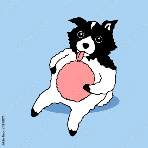 funny fat dog eat too much big belly, hand drawn vector illustration design