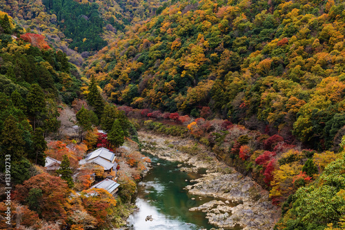 Hozu River with autumn foliage, Arashiyama photo