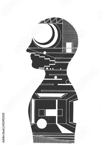 abstract thinking world, universe inside your mind vector hand drawn