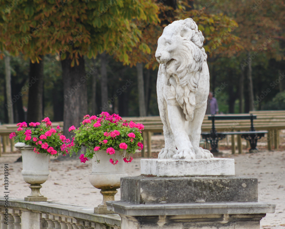Statue of lion in Gardens of Versailles