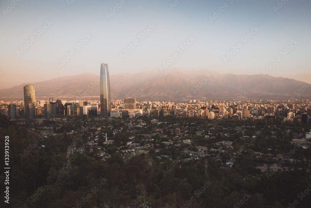 Cityscape of Santiago de Chile at dawn.