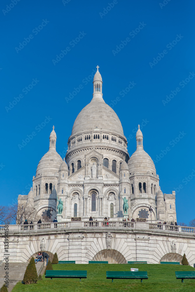 Paris, basilica Sacre-Coeur, touristic monument in winter light