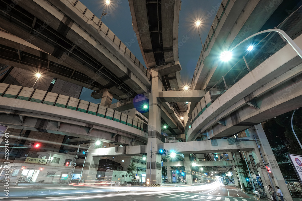 Naklejka premium 首都高速 箱崎ジャンクション 夜景