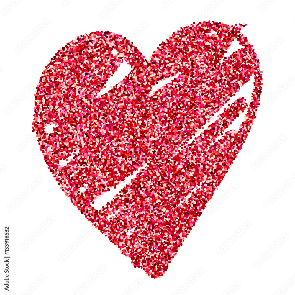 Watercolor glitter red shine heart love symbol isolated vector