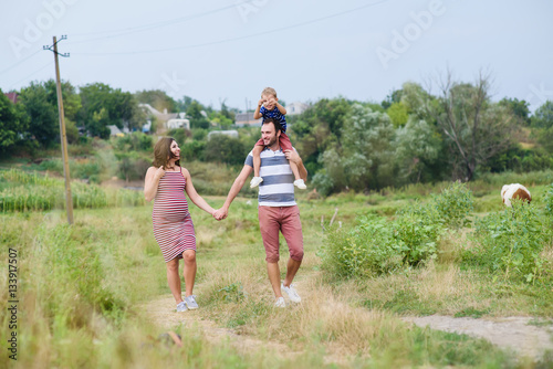 Happy family on a walk