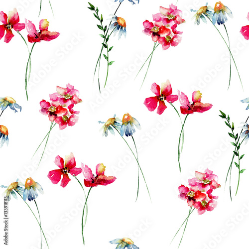 Seamless wallpaper with Stylized wild flowers