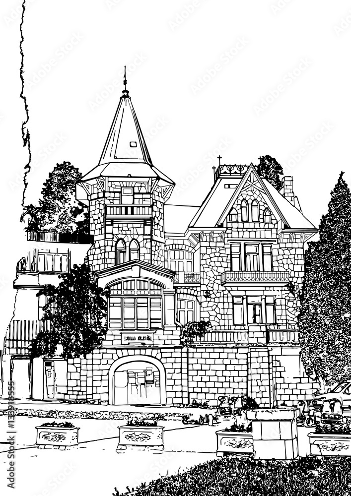 Graphic image of the city, illustration. Crimea, Simeiz, Villa 