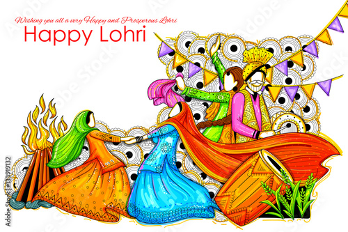 Happy Lohri background for Punjabi festival