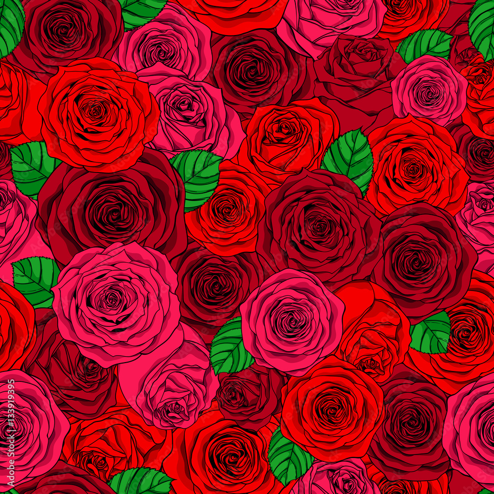 Valentine's day pattern of rose buds and leaves. Vector illustration, eps 10. Valentine's day pattern of rose buds and leaves. Vector illustration, eps 10.