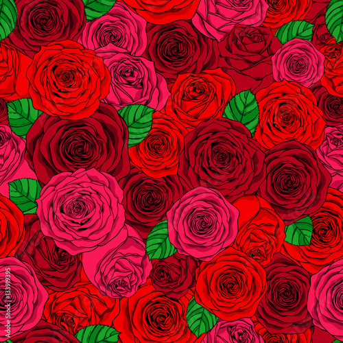 Valentine s day pattern of rose buds and leaves. Vector illustration  eps 10.