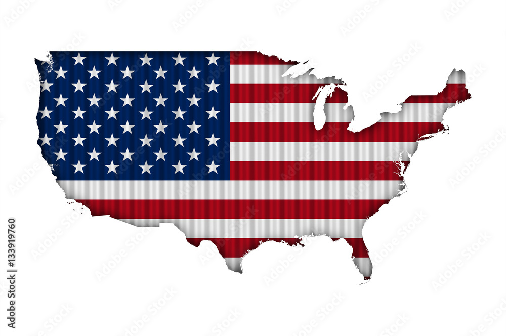 Karte und Fahne der USA auf Wellblech Karte und Fahne der USA auf Wellblech