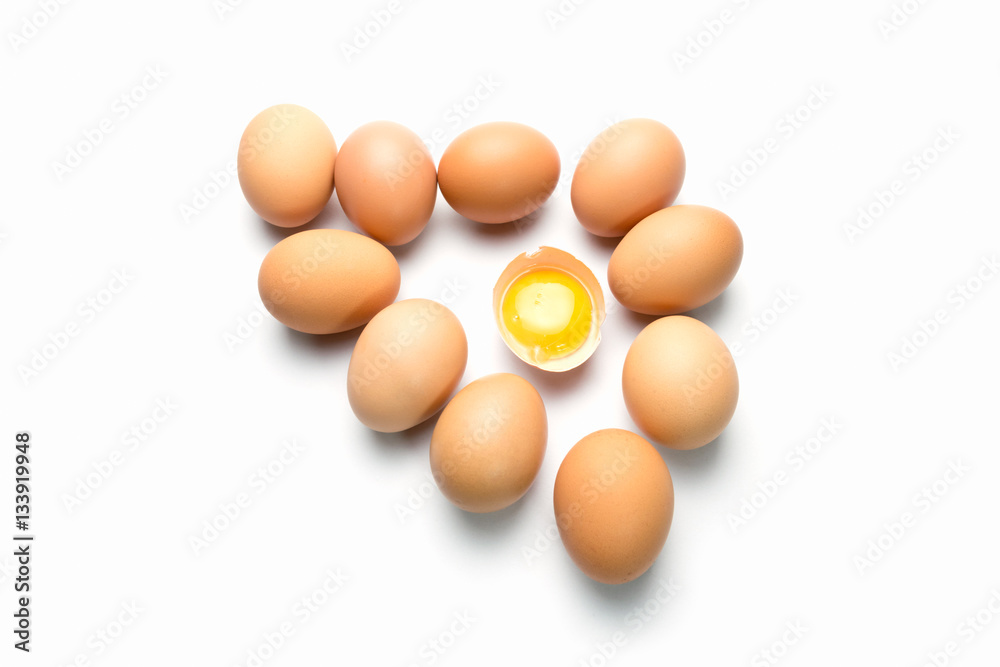 egg on white background with egg is broken egg on white background with egg is broken