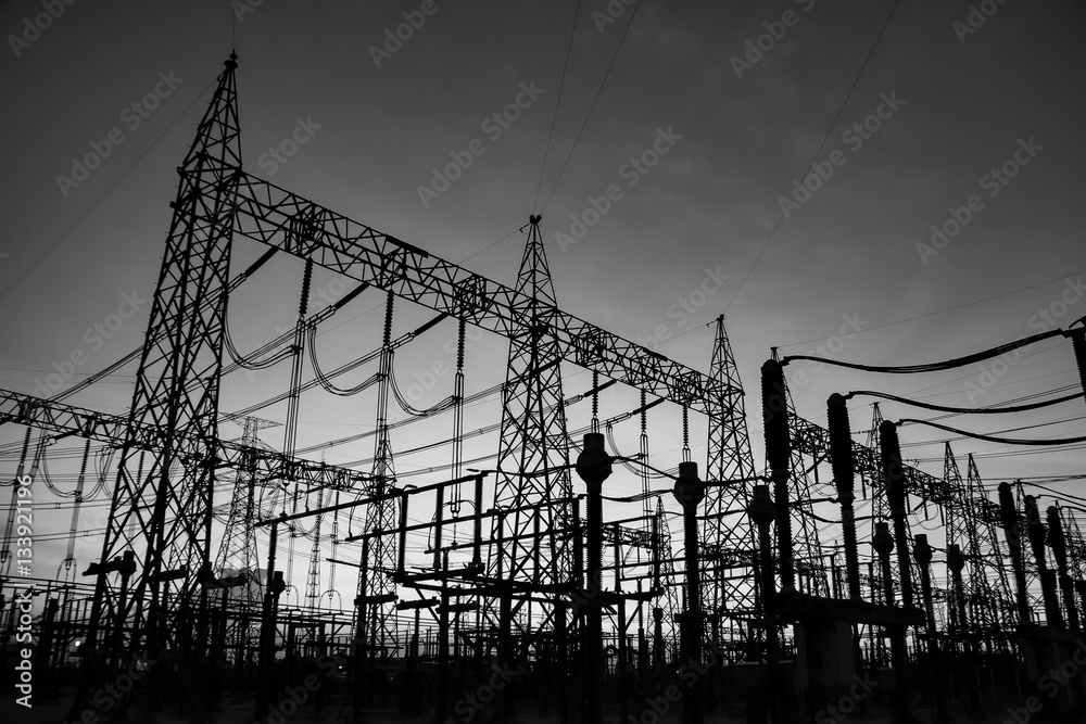 High Voltage Substation and Equipment ,black & white
