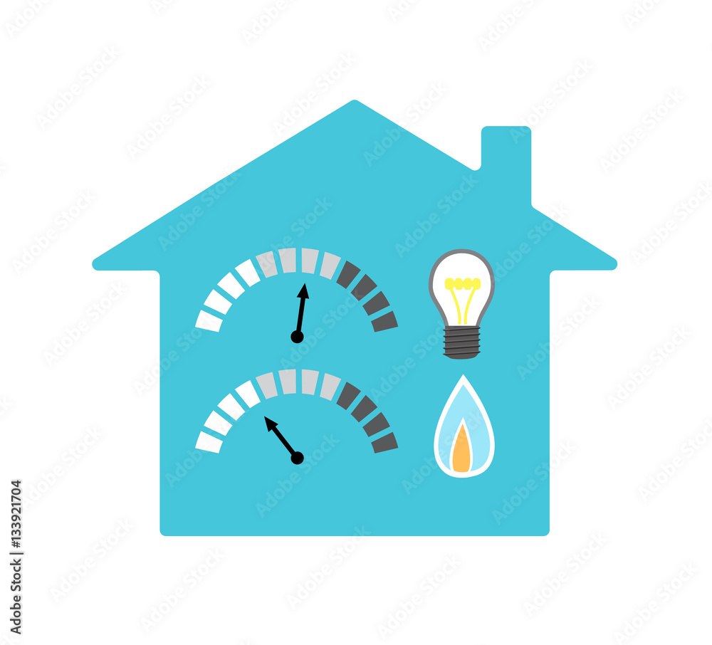 Vector image of a house with light bulb, gas flame and indicators Stock
