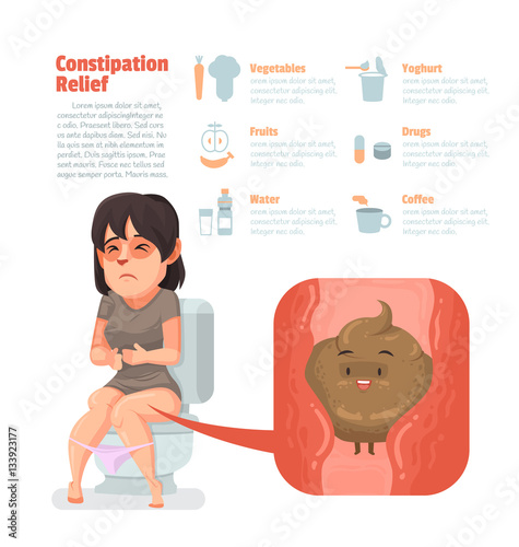 Woman sit at toilet, Constipation symptom, Healthcare and medical.