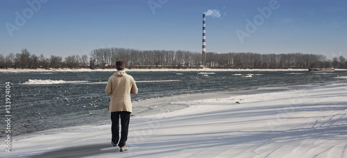 Danube river at winter time ( ice breacking ) photo