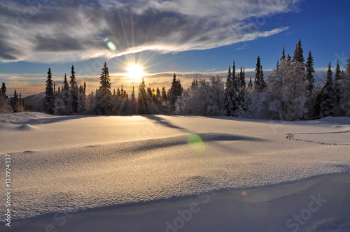 Schweden, Schneelandschaft, Dalarna, Sonnenuntergang, Neuschneee, Tiefschnee, Fjäll