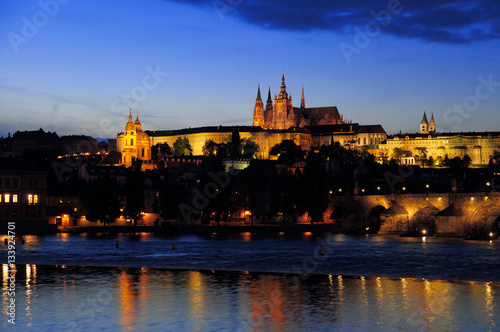 Charles Brigde and Prague Castle in the evening © tilialucida