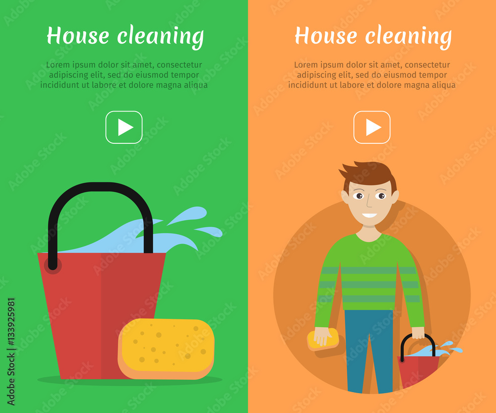 Set of Cleaning Service Flat Style Web Banners