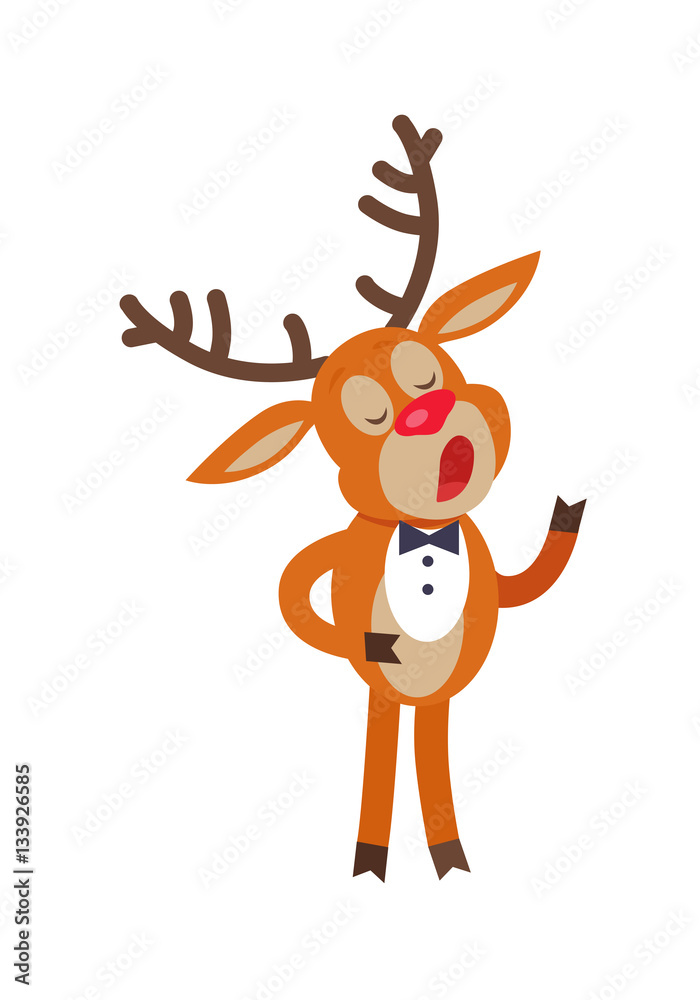 Deer Singing Song Isolated on White. Reindeer Deer Singing Song Isolated on White. Reindeer