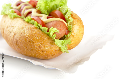 Hotdog on the tray on white background