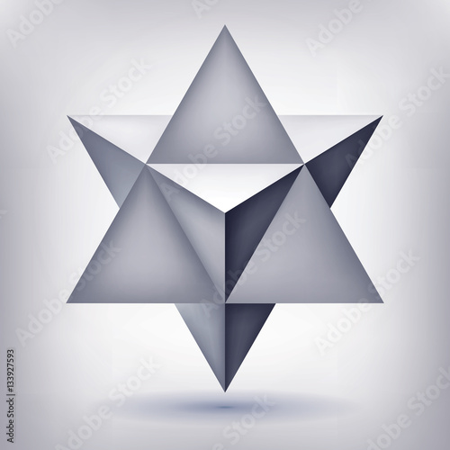Merkaba, 3d crystal, geometry shape, volume star, mesh version, abstract vector object photo