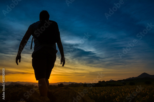 Silhouette of successful traveler