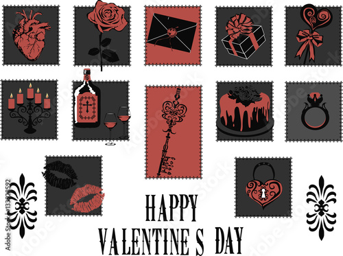 Gothic Romantic  Icons for Valentine's Day - Vector Set