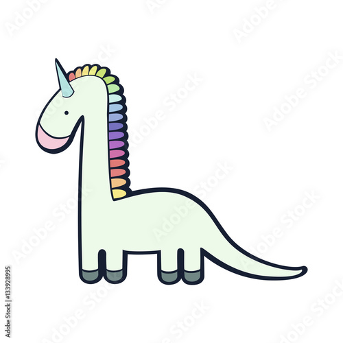 Fototapeta Naklejka Na Ścianę i Meble -  Unicorn + dinosaur character  funny colorful imagination vector illustration