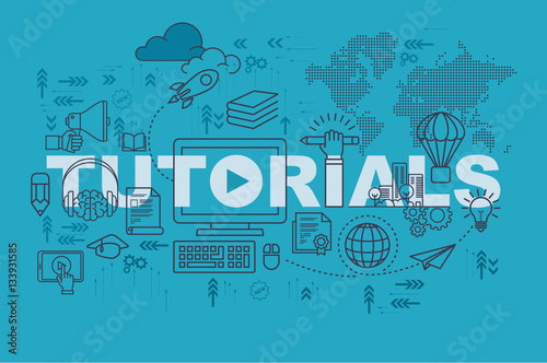 Tutorials web page banner concept with thin line flat design