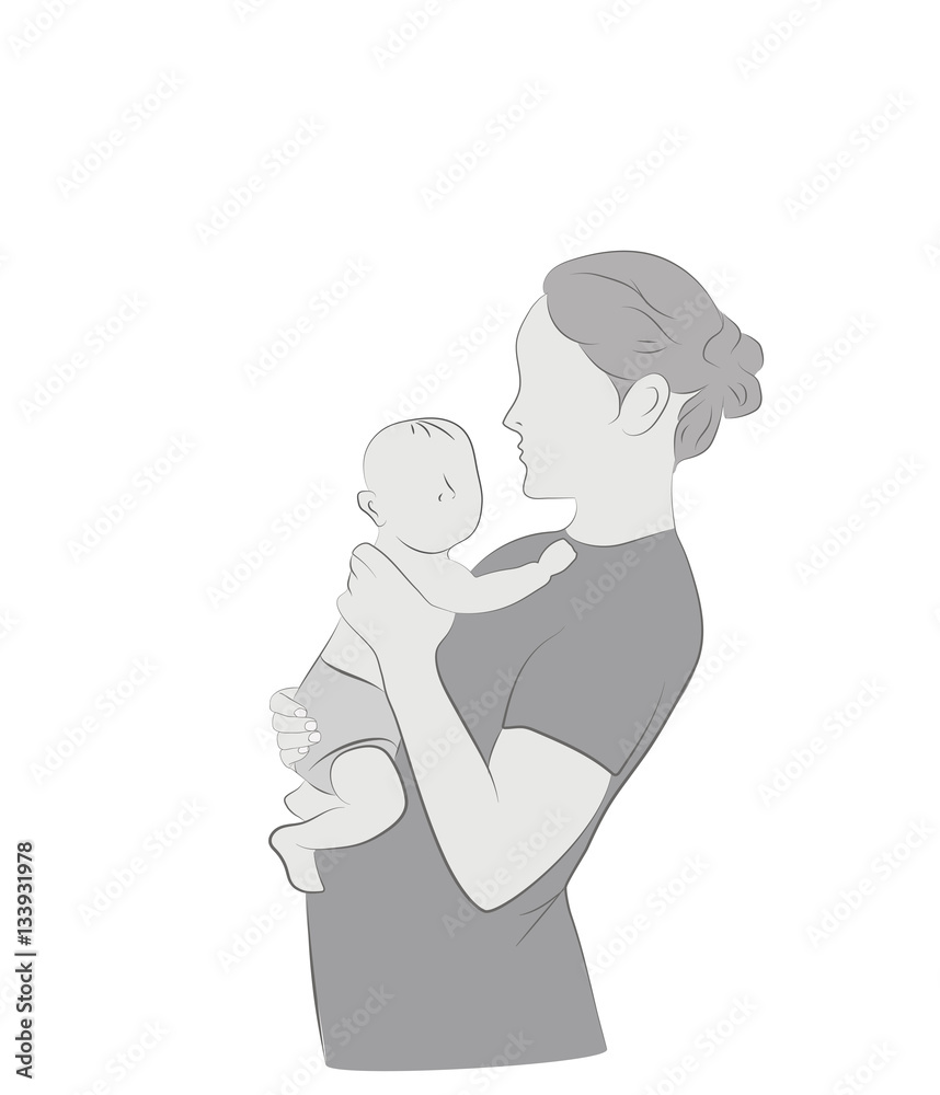 mom and babe. vector illustration.