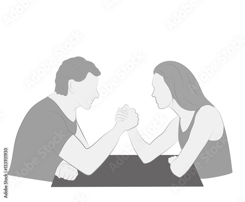 Men vs. women. arm wrestling. vector illustration