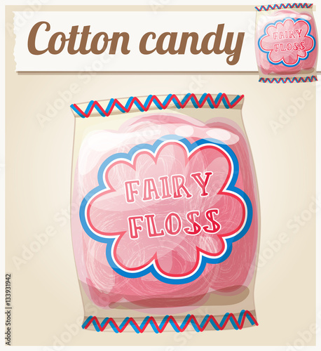 Cotton candy (Fairy floss) in a bag. Cartoon vector icon. Series of food and ingredients for cooking.