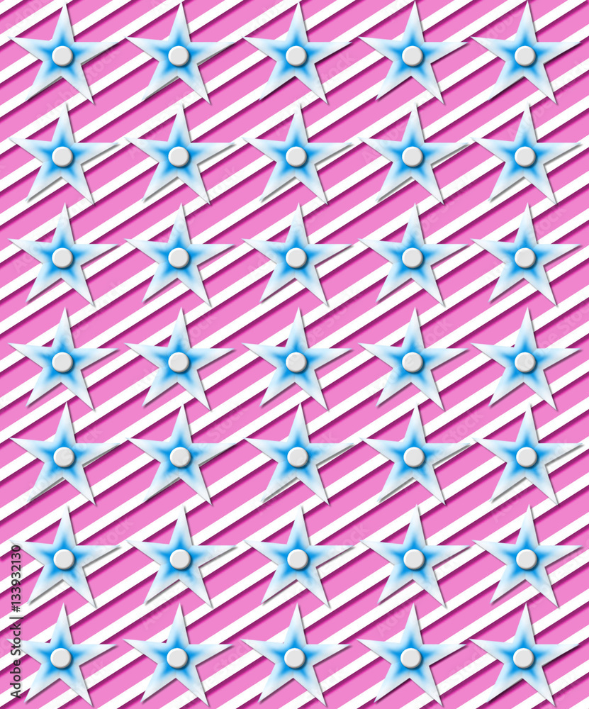 Obraz premium Blue stars on stripes pink