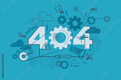 404 error website banner concept with thin line flat design