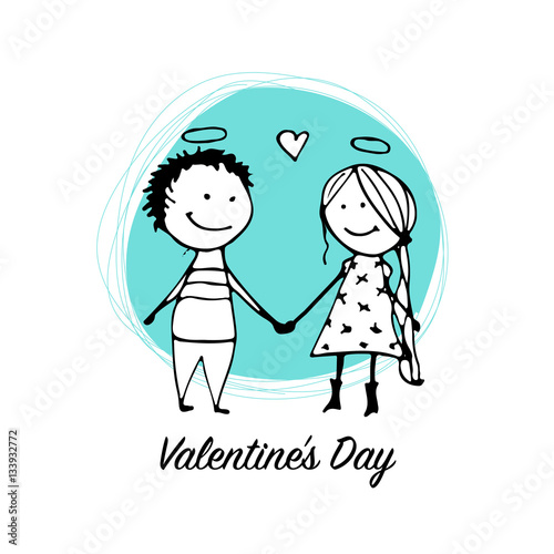 Couple in love kissing, valentine sketch for your design