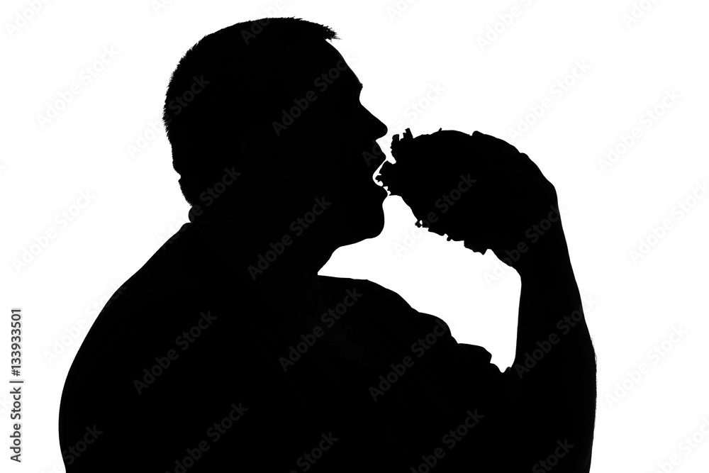 silhouette of men with obesity who eats a hamburger silhouette of men with obesity who eats a hamburger