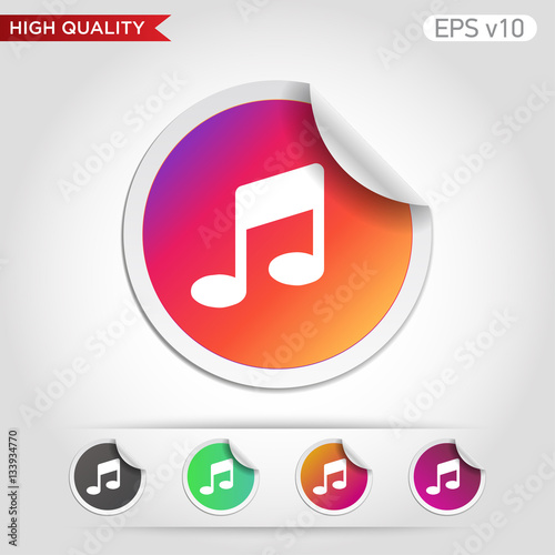 Colored icon or button of music symbol with background