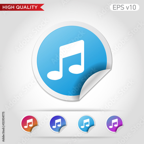 Colored icon or button of music symbol with background