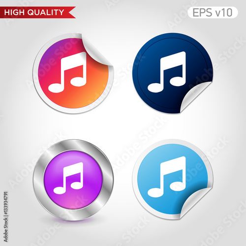 Colored icon or button of music symbol with background
