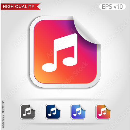 Colored icon or button of music symbol with background