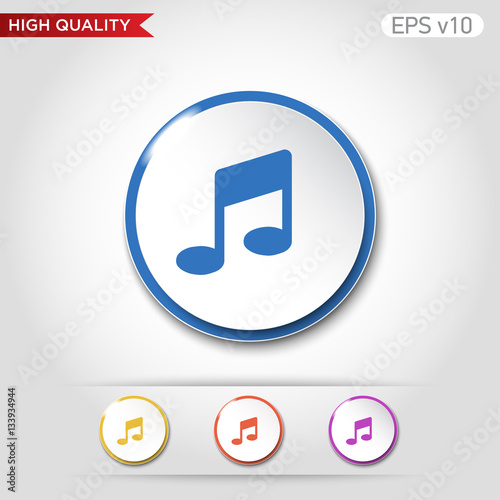 Colored icon or button of music symbol with background